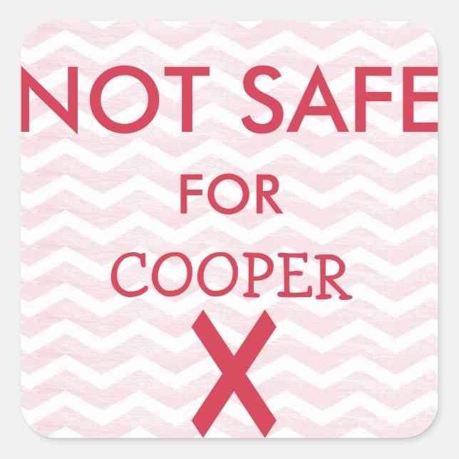 Personalized Do Not Eat Not Safe Red Chevron Square Sticker (Front)