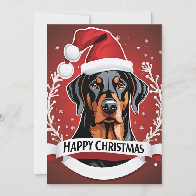 Personalized Doberman Dog Happy Christmas Holiday Card (Front)