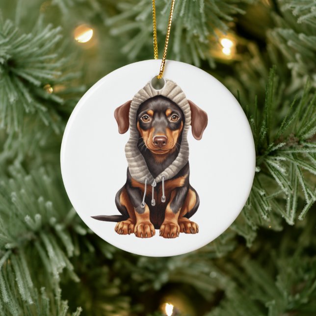 Personalized Doberman Pinscher Dog Art Ceramic Ornament (Tree)