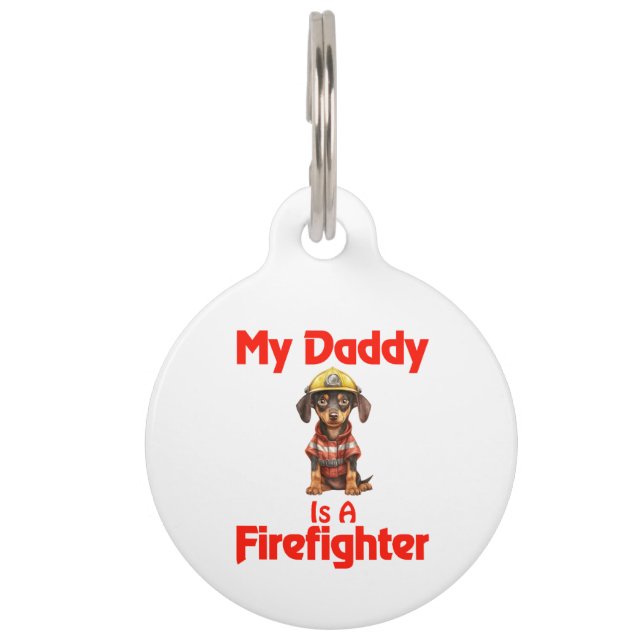 Personalized Doberman Pinscher Firefighter Daddy Pet ID Tag (Front)