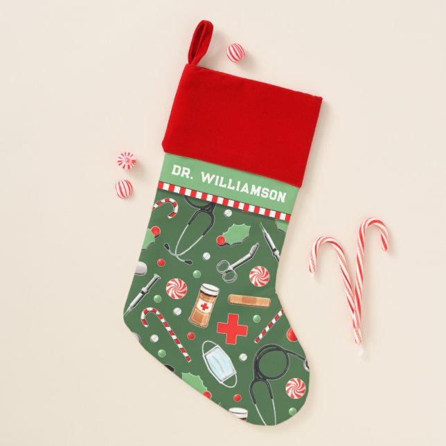 Personalized Doctor Holiday Gift Christmas Stocking (Front)