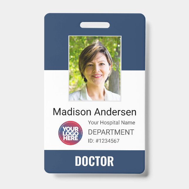 Personalized Doctor Logo, Barcode & Photo ID Badge (Front)
