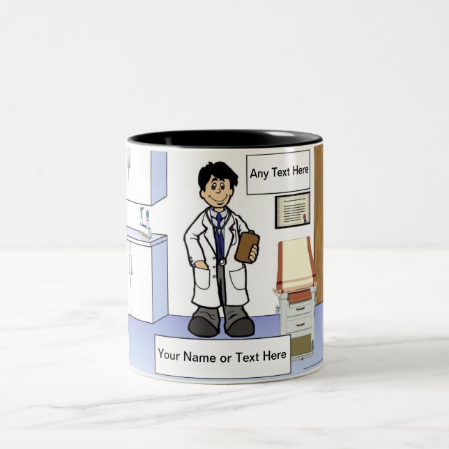 Personalized Doctor - Male Cartoon Two-Tone Coffee Mug (Center)