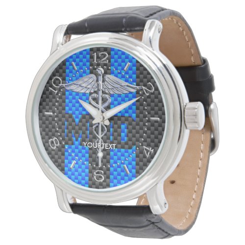 Personalized Doctor MD Caduceus Carbon Stripes Watch