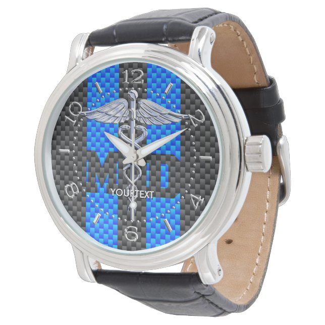 Personalized Doctor MD Caduceus Carbon Stripes Watch (Angled)