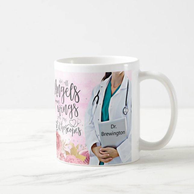 Personalized  Doctor Nurse Floral Angel Quote Coffee Mug (Right)
