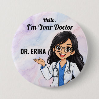 Personalized Doctor with Glasses Name Button