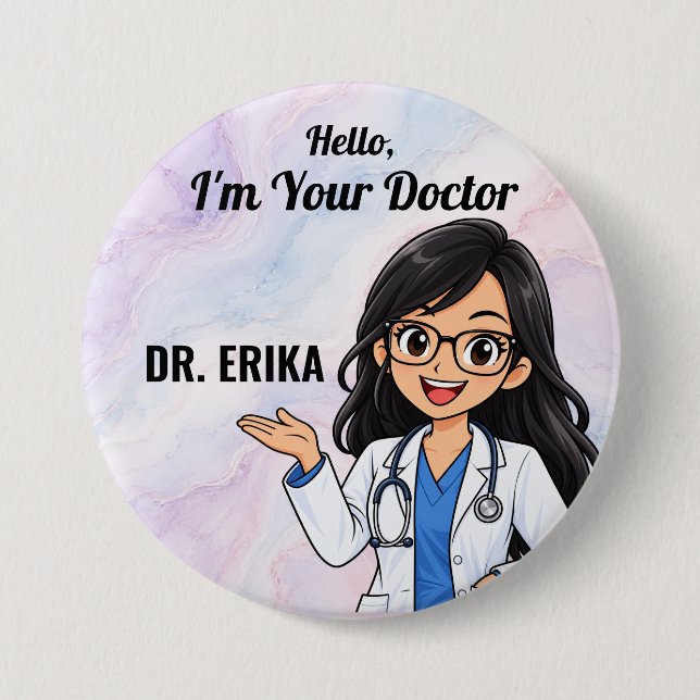 Personalized Doctor with Glasses Name Button (Front)