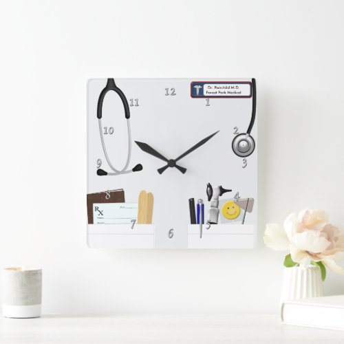 Personalized Doctors Coat Square Wall Clock