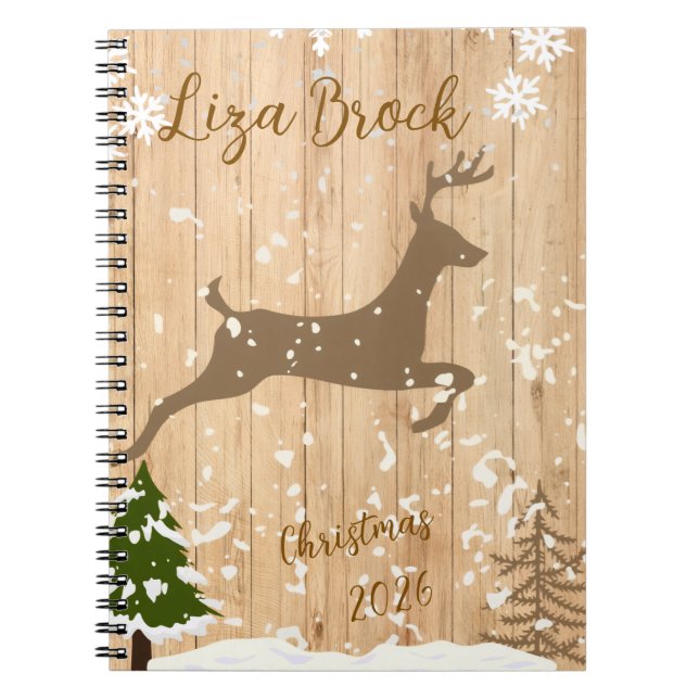 Personalized doe Christmas bauble wooden backgroun Notebook (Front)