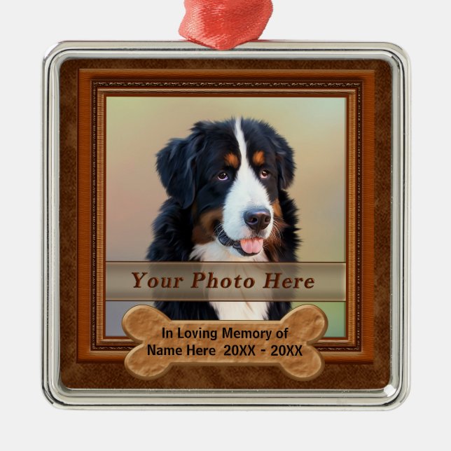Personalized Dog a Memorial Gifts YOUR PHOTO, TEXT Metal Ornament (Front)