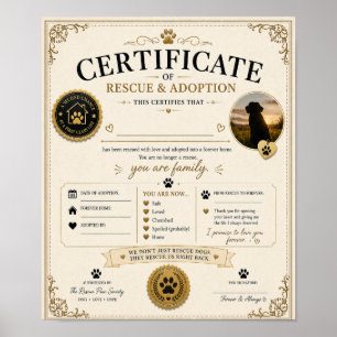 Personalized Dog Adoption Certificate Gift Poster