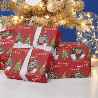 Personalized Dog and Family Photo Christmas Tree Wrapping Paper