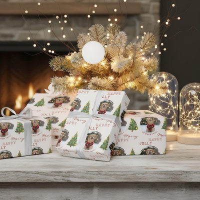 Personalized Dog and Family Photo Christmas Tree Wrapping Paper