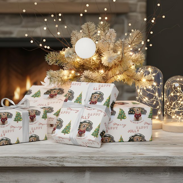 Personalized Dog and Family Photo Christmas Tree Wrapping Paper (Creator Uploaded)