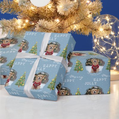 Personalized Dog and Family Photo Christmas Tree Wrapping Paper