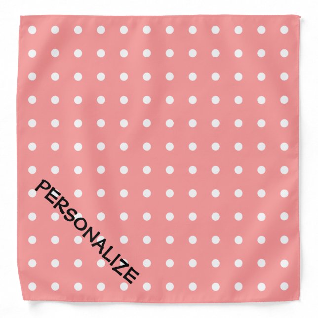 Personalized dog bandana | Coral pink polka dots (Front)