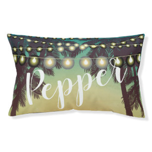 Personalized Dog Bed Beach Sunset Palm Trees Strin