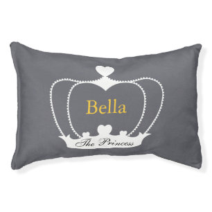 Personalized Dog Bed Crown with Hearts - Gray