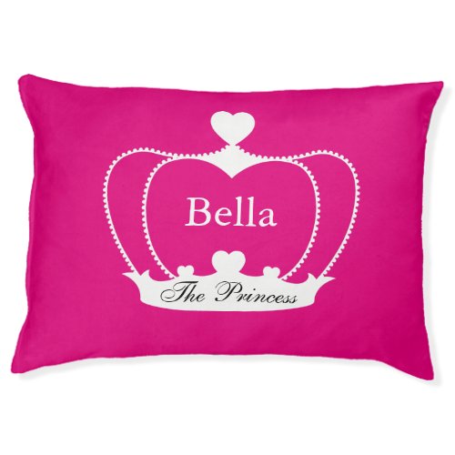 Personalized Dog Bed Crown with Hearts _ Hot Pink