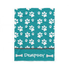 Personalized Dog Blanket Paws Name and Bones