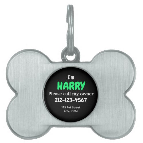 Personalized Dog Bone Black Green Silver Pet ID Tag