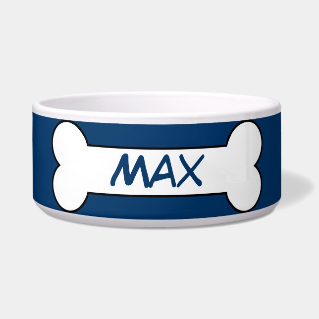 Personalized Dog Bone Ceramic Pet Bowl Blue (Front)