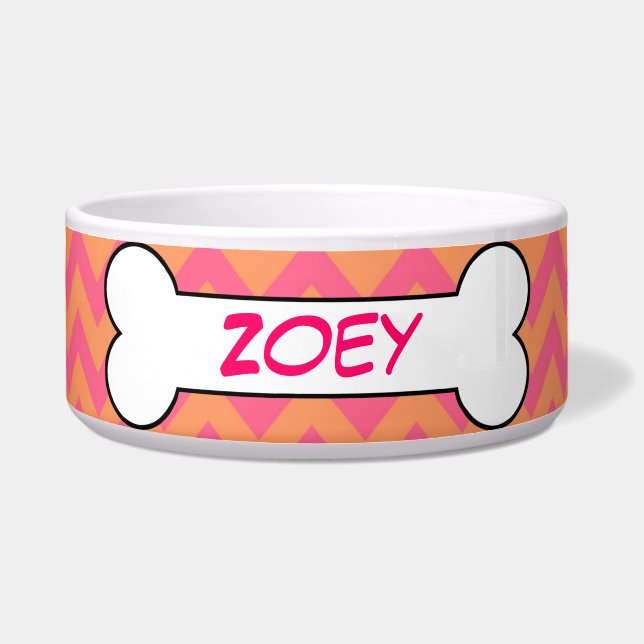Personalized Dog Bone Ceramic Pet Bowl Pink (Front)