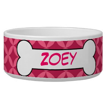 Personalized Dog Bone Ceramic Pet Bowl Pink by azlaird at Zazzle