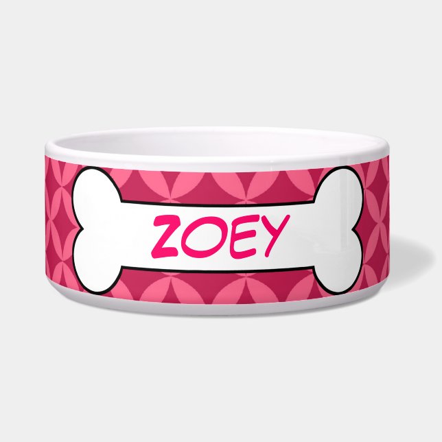 Personalized Dog Bone Ceramic Pet Bowl Pink (Front)