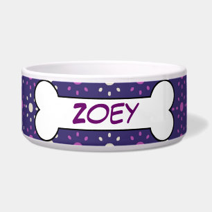 Personalized Dog Bone Ceramic Pet Bowl Purple