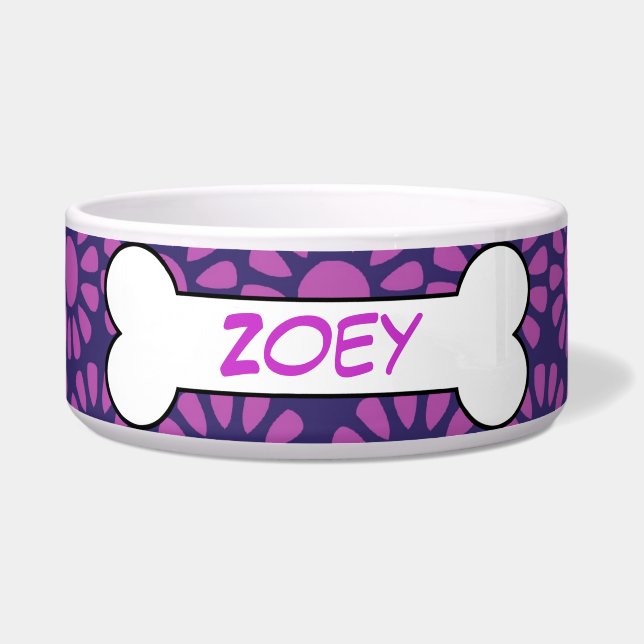 Personalized Dog Bone Ceramic Pet Bowl Purple (Front)