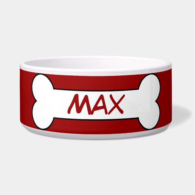 Personalized Dog Bone Ceramic Pet Bowl Red (Front)