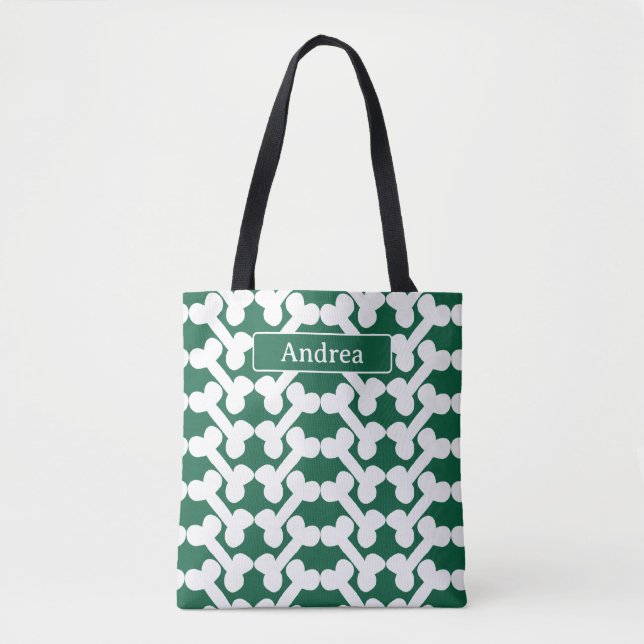 Personalized Dog Bone Pattern Green White Modern  Tote Bag (Front)