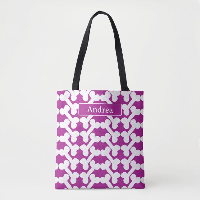 Personalized Dog Bone Pattern Pink White Modern Tote Bag (Front)