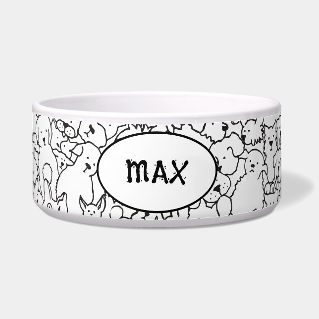 Personalized Dog Bowl with Dog Doodle Design (Front)
