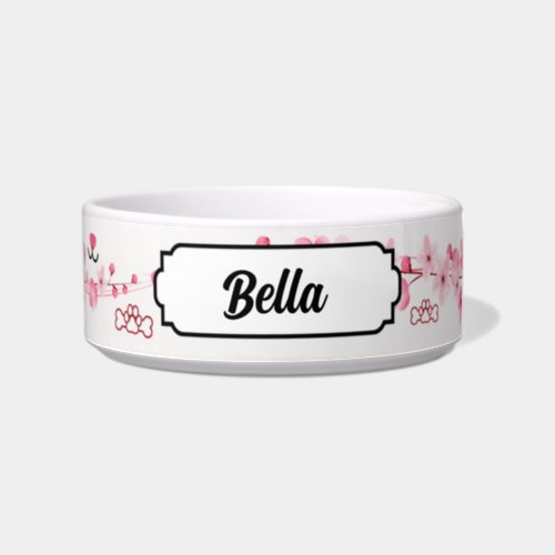 Personalized Dog Bowl with Name Cherry Blossom