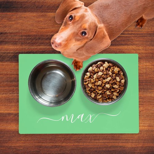Personalized Dog Bright Green Script Name Pet Food Placemat