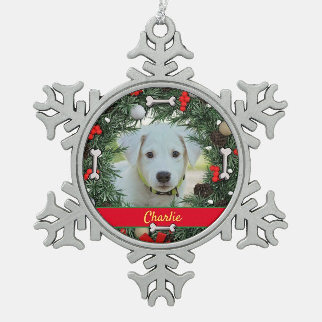 Personalized Dog Chrismas Snowflake Pewter Christmas Ornament (Front)