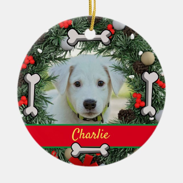 Personalized Dog Christmas Ceramic Ornament (Front)