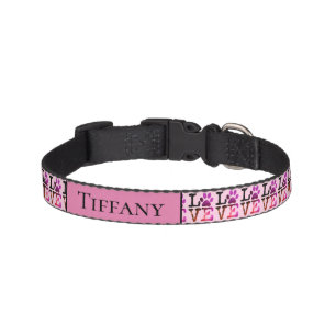 Personalized Dog Collar Pink with cute Paw Prints