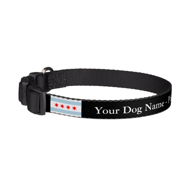Personalized dog collar with Chicago city flag (Left)