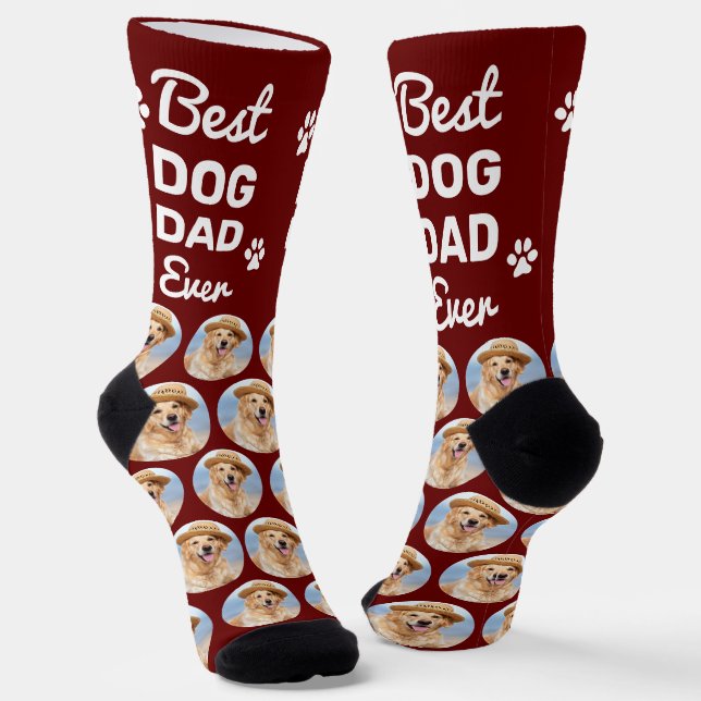 Personalized DOG DAD Pattern Pet Photo Collage Socks (Angled)