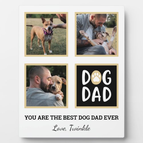 Personalized Dog Dad Paw Print Three Photo Plaque
