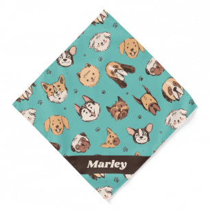 Personalized Dog Doodle Pattern Dog Lover Custom Bandana