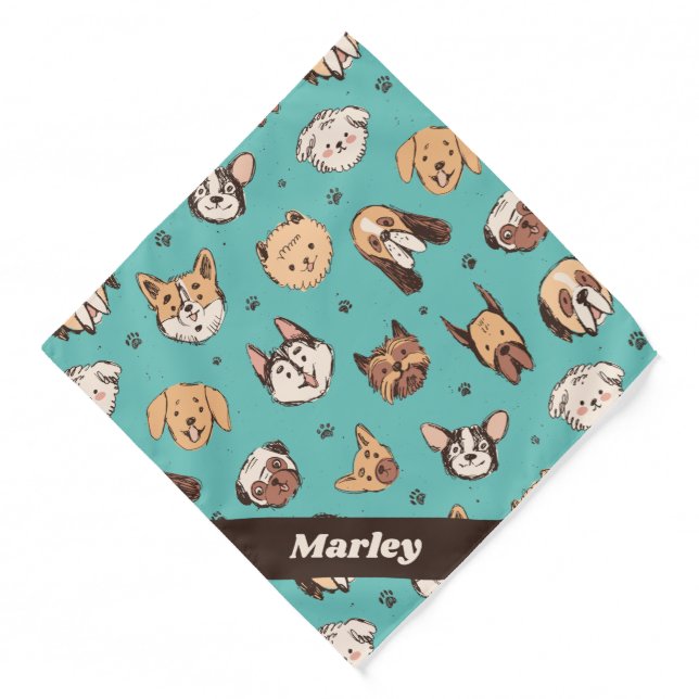 Personalized Dog Doodle Pattern Dog Lover Custom Bandana (Front)