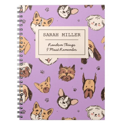 Personalized Dog Doodle Sketch Pattern Dog Lover Notebook