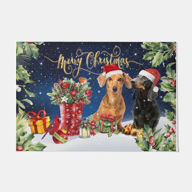 Personalized Dog Doormat, Merry Christmas Dog  Doormat (Front)
