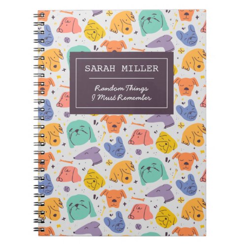 Personalized Dog Face Doodle Pattern Dog Lover Notebook