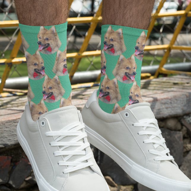 Personalized dog face photo Mint green Cute Pet Socks (Creator Uploaded)